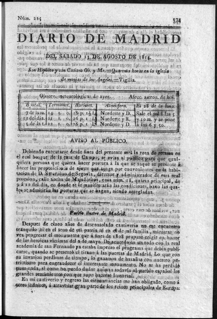 Miniatura de Diario de Madrid del sábado 13 de Agosto de 1814