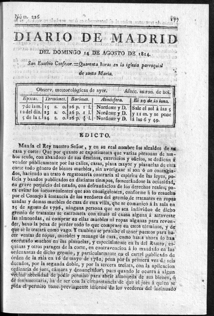 Miniatura de Diario de Madrid del domingo 14 de Agosto de 1814