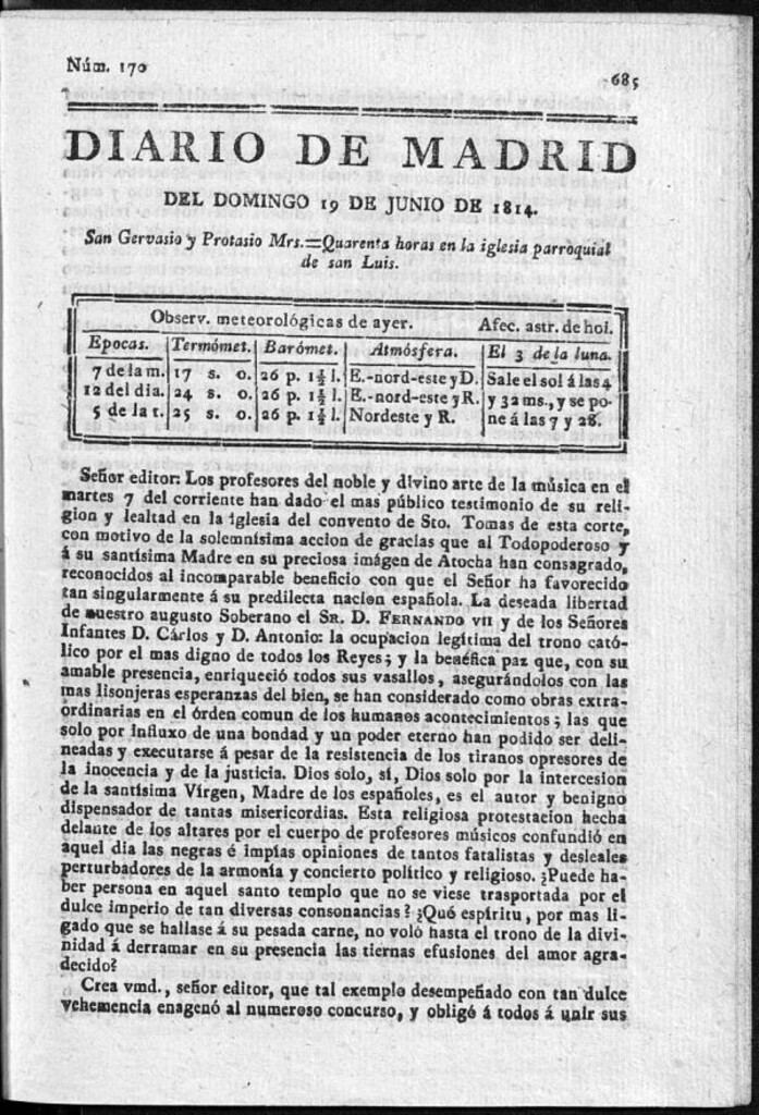 Miniatura de Diario de Madrid del domingo 19 de Junio de 1814