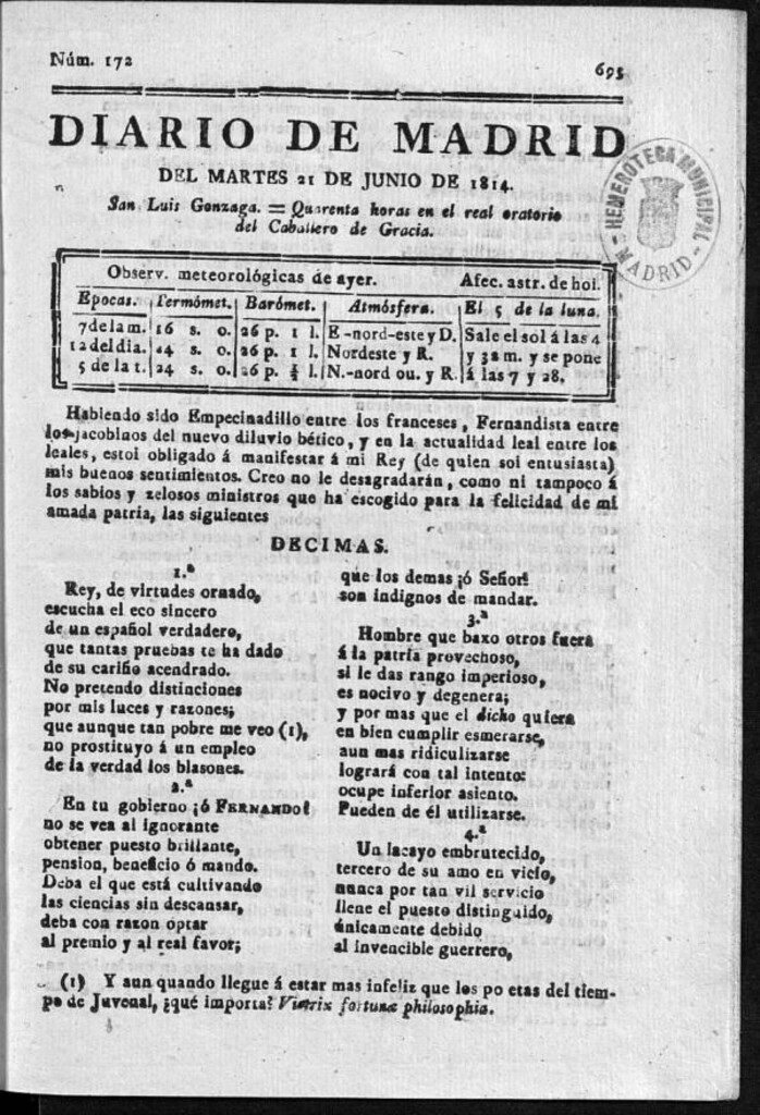 Miniatura de Diario de Madrid del martes 21 de Junio de 1814