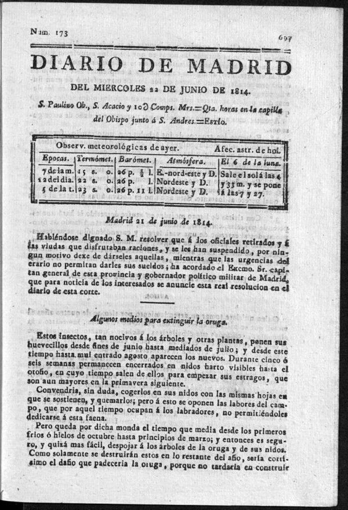 Miniatura de Diario de Madrid del miércoles 22 de Junio de 1814