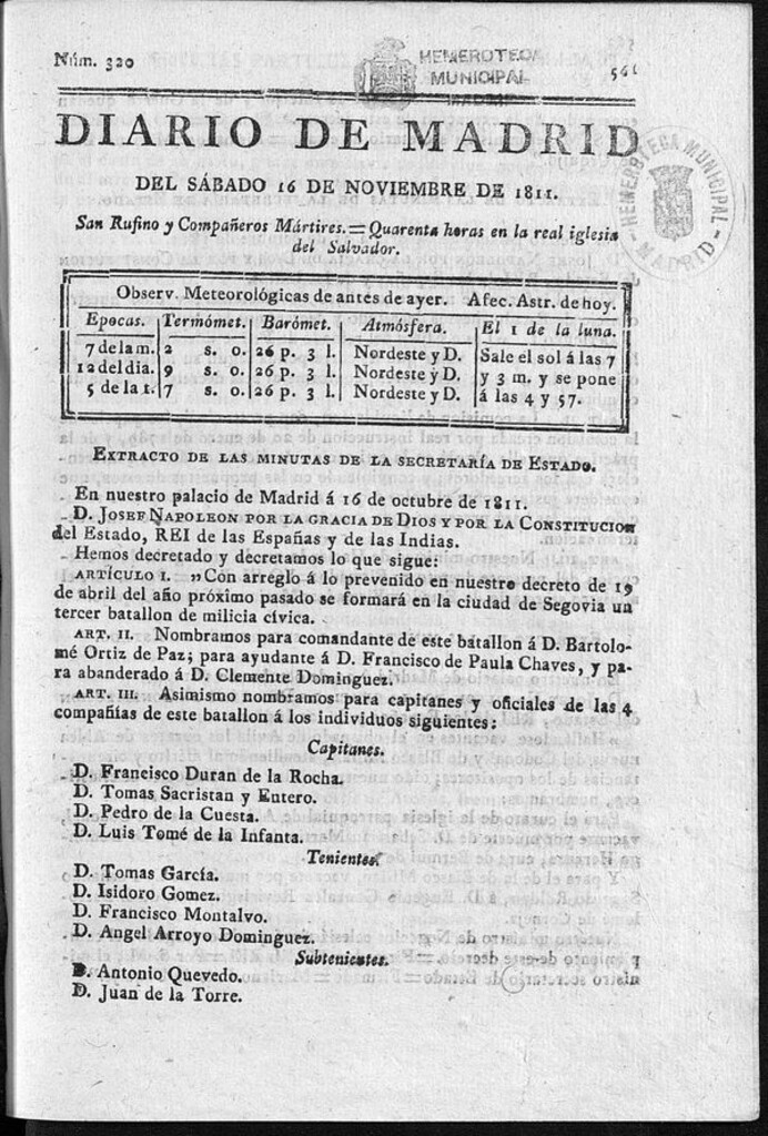 Miniatura de Diario de Madrid del sábado 16 de Noviembre de 1811