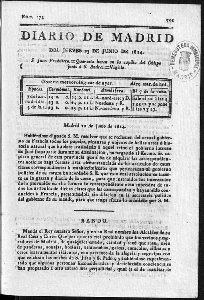 Miniatura de Diario de Madrid del jueves 23 de Junio de 1814