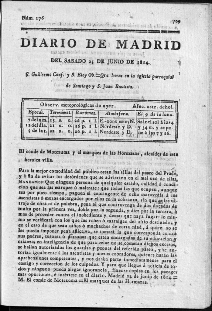 Miniatura de Diario de Madrid del sábado 25 de Junio de 1814