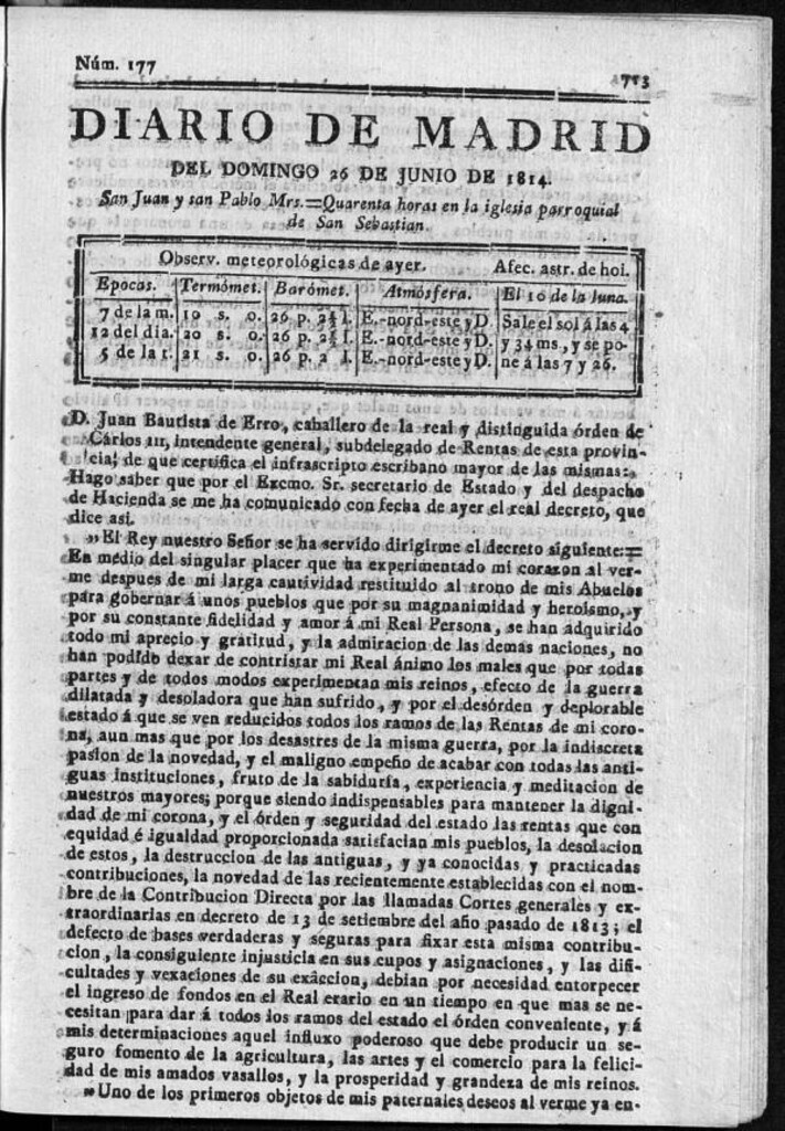 Miniatura de Diario de Madrid del domingo 26 de Junio de 1814