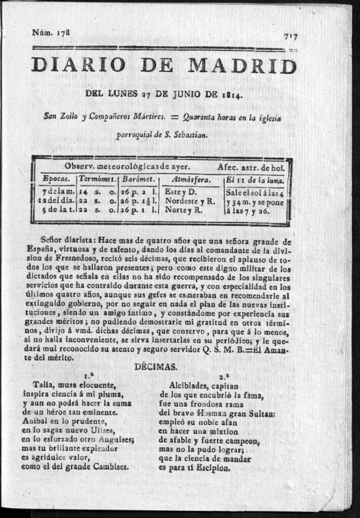 Miniatura de Diario de Madrid del lunes 27 de Junio de 1814