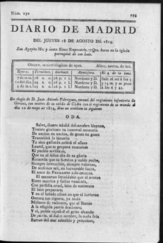 Miniatura de Diario de Madrid del jueves 18 de Agosto de 1814