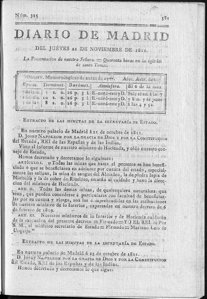Miniatura de Diario de Madrid del jueves 21 de Noviembre de 1811
