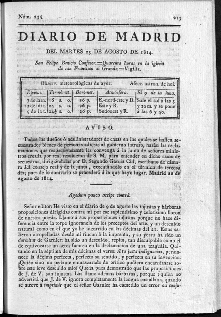 Miniatura de Diario de Madrid del martes 23 de Agosto de 1814