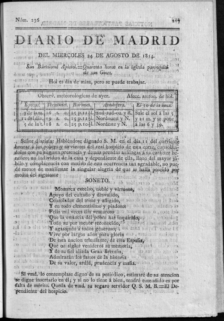 Miniatura de Diario de Madrid del miércoles 24 de Agosto de 1814