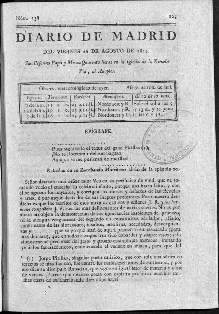 Miniatura de Diario de Madrid del viernes 26 de Agosto de 1814