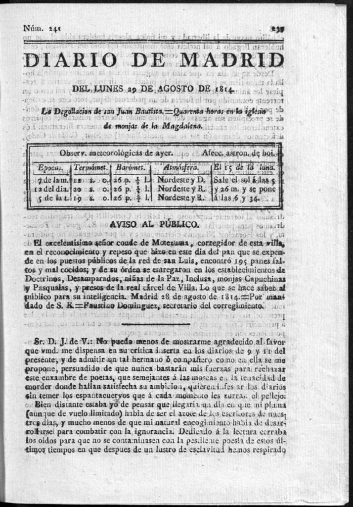 Miniatura de Diario de Madrid del lunes 29 de Agosto de 1814