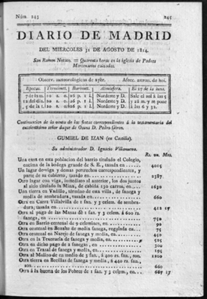 Miniatura de Diario de Madrid del miércoles 31 de Agosto de 1814