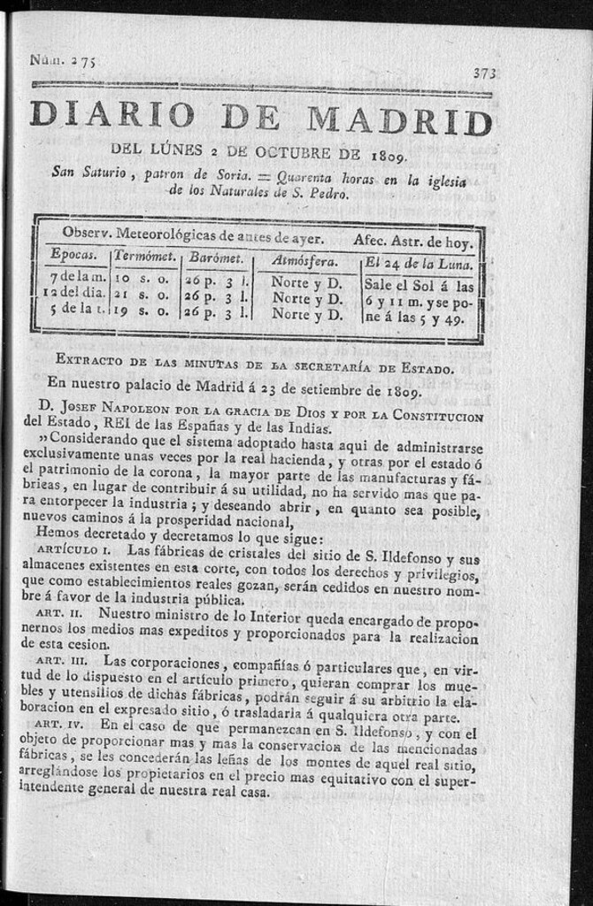 Miniatura de Diario de Madrid lunes 2 de Octubre de 1809