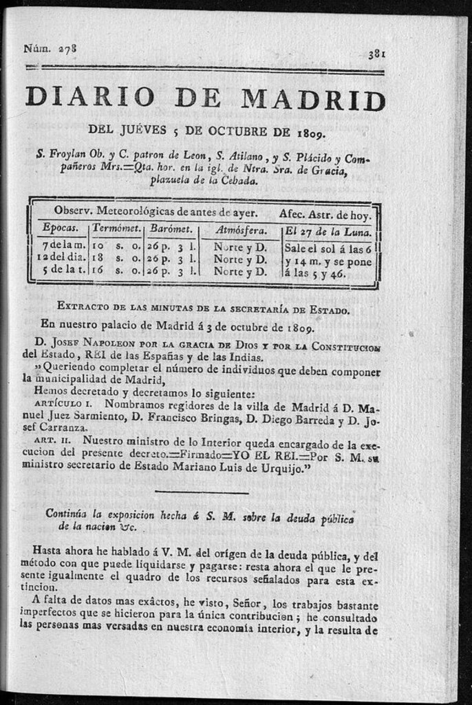 Miniatura de Diario de Madrid jueves 5 de Octubre de 1809