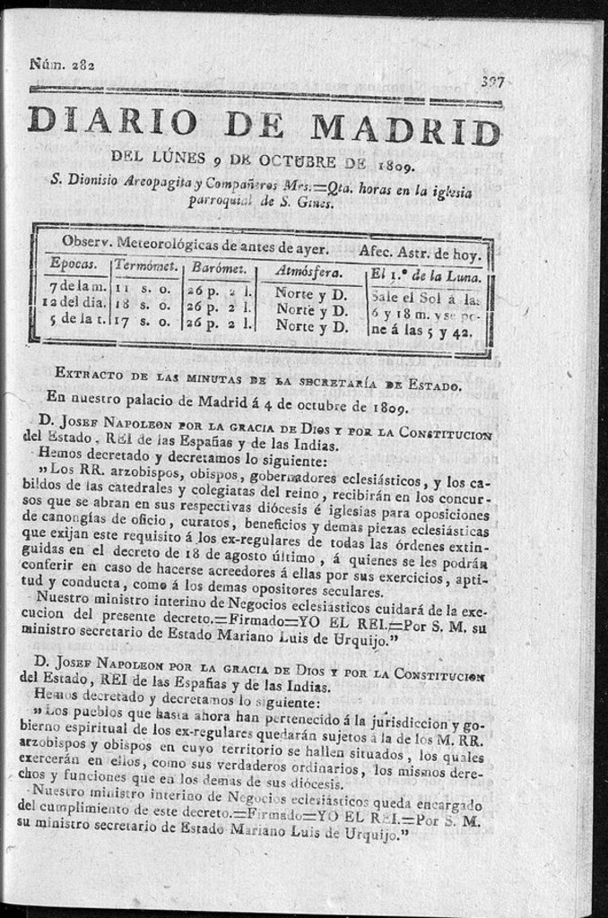 Miniatura de Diario de Madrid lunes 9 de Octubre de 1809
