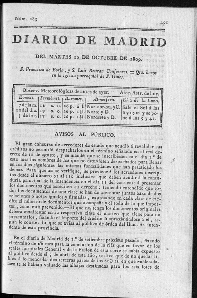 Miniatura de Diario de Madrid martes 10 de Octubre de 1809