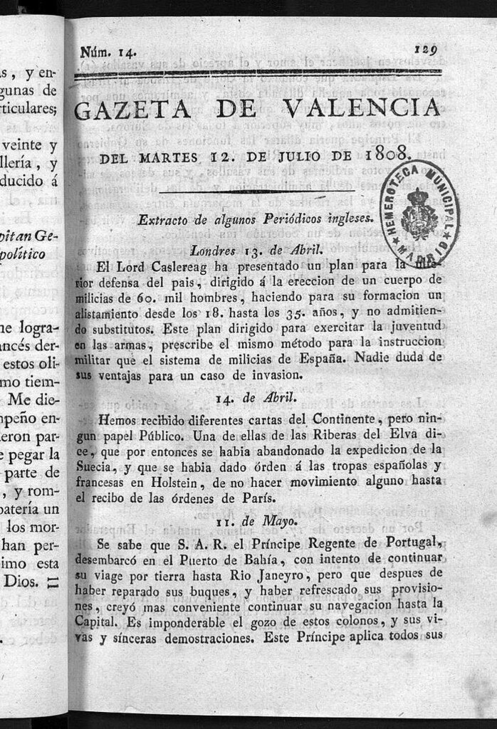 Miniatura de Gazeta de Valencia del 12 de Julio de 1808