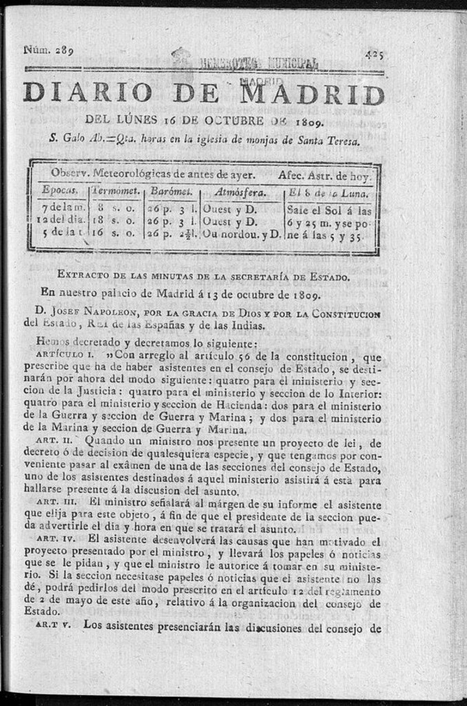 Miniatura de Diario de Madrid lunes 16 de Octubre de 1809