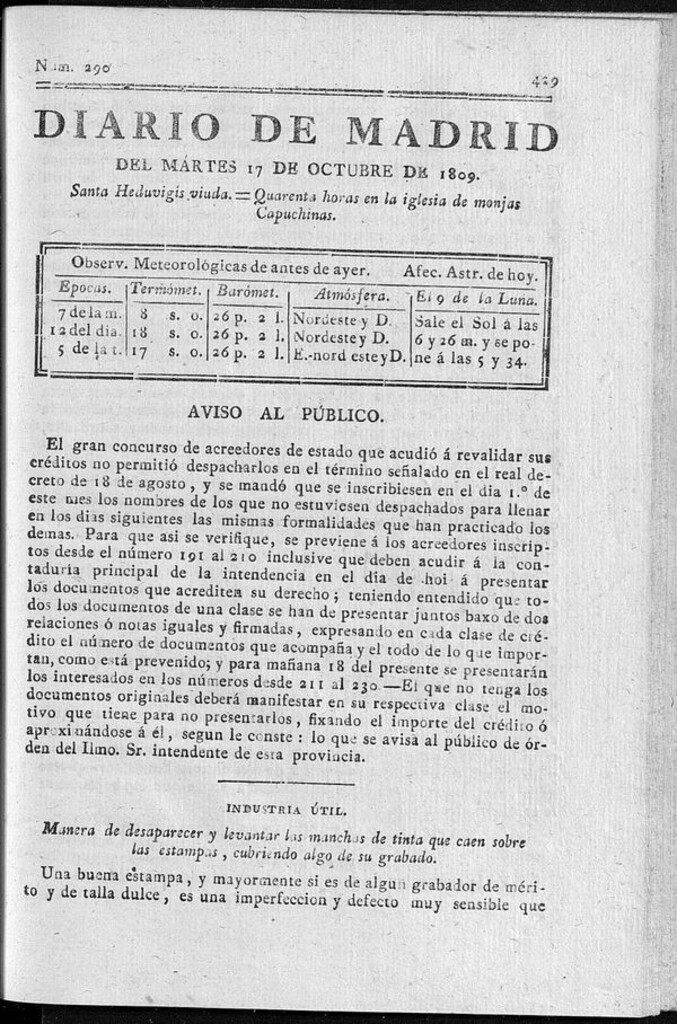 Miniatura de Diario de Madrid martes 17 de Octubre de 1809