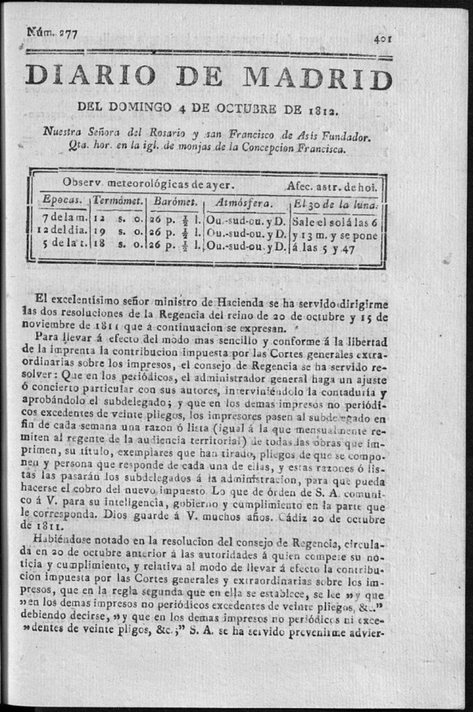 Miniatura de Diario de Madrid del domingo 4 de Octubre de 1812