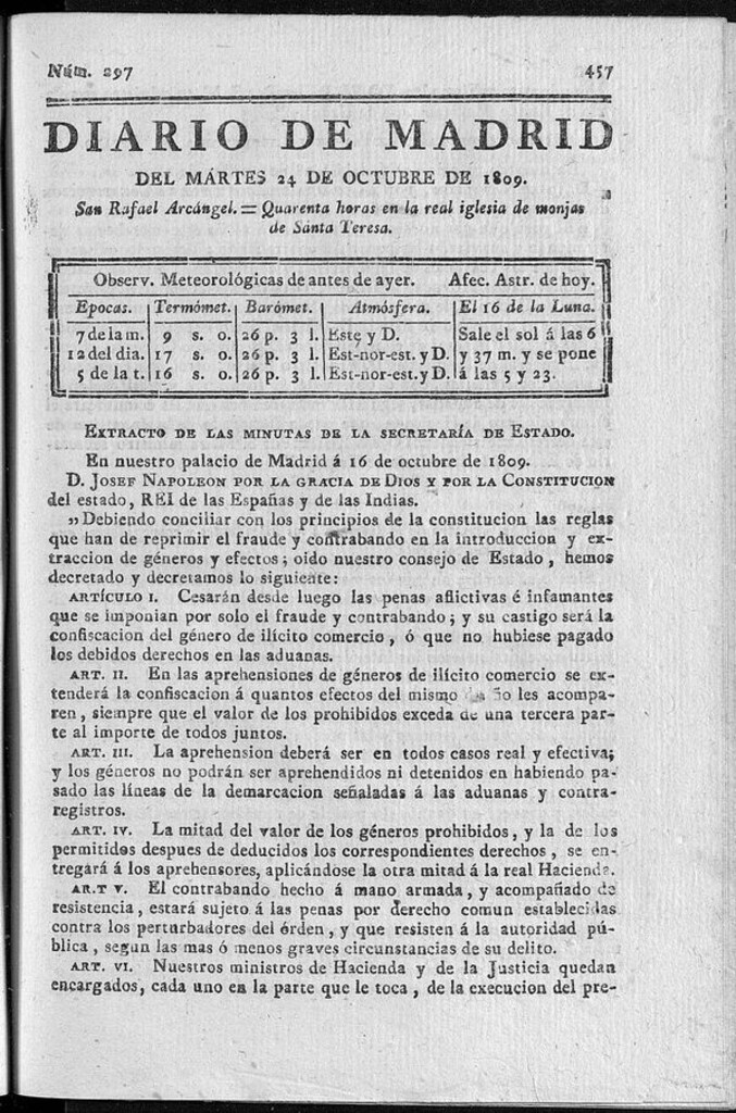 Miniatura de Diario de Madrid martes 24 de Octubre de 1809