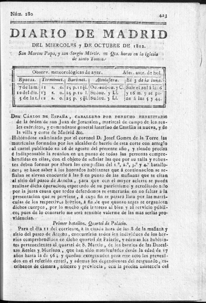 Miniatura de Diario de Madrid del miércoles 7 de Octubre de 1812