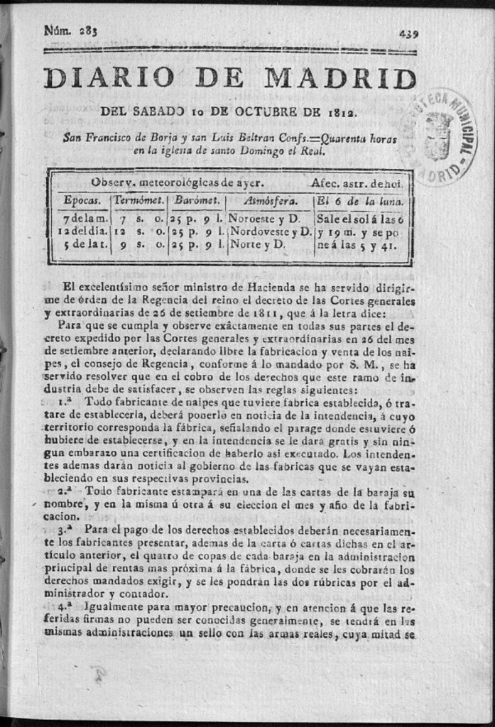 Miniatura de Diario de Madrid del sábado 10 de Octubre de 1812