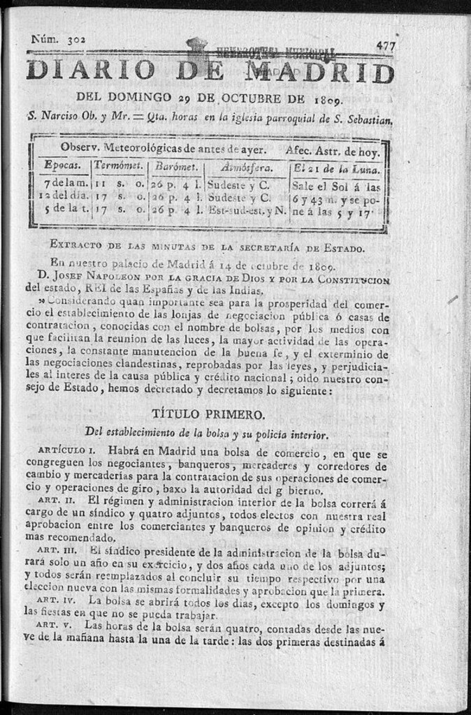 Miniatura de Diario de Madrid domingo 29 de Octubre de 1809