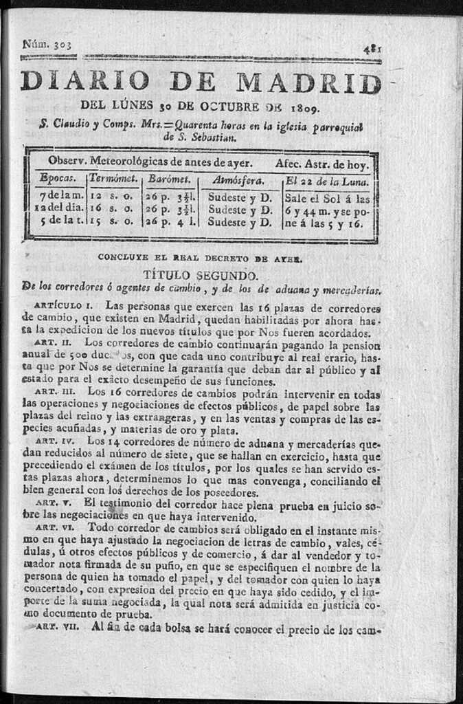 Miniatura de Diario de Madrid lunes 30 de Octubre de 1809