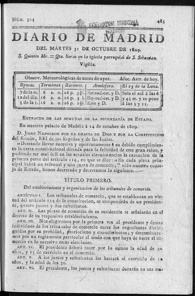 Miniatura de Diario de Madrid martes 31 de Octubre de 1809