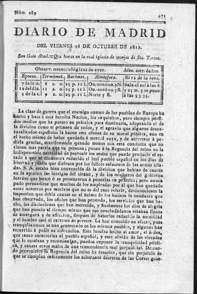 Miniatura de Diario de Madrid del viernes 16 de Octubre de 1812