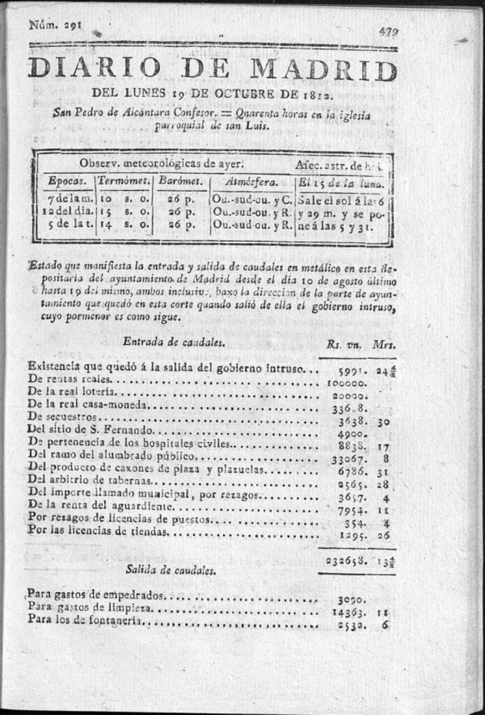 Miniatura de Diario de Madrid del lunes 19 de Octubre de 1812