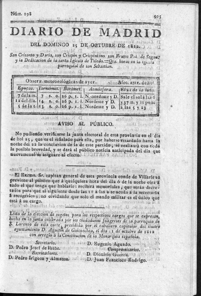 Miniatura de Diario de Madrid del domingo 25 de Octubre de 1812