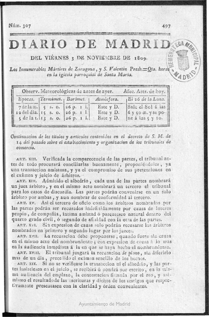 Miniatura de Diario de Madrid viernes 3 de Noviembre de 1809