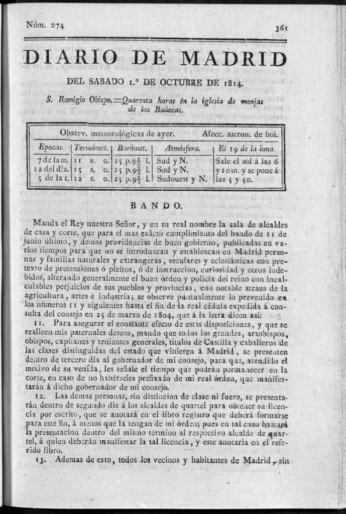 Miniatura de Diario de Madrid Sábado 1 de Octubre de 1814