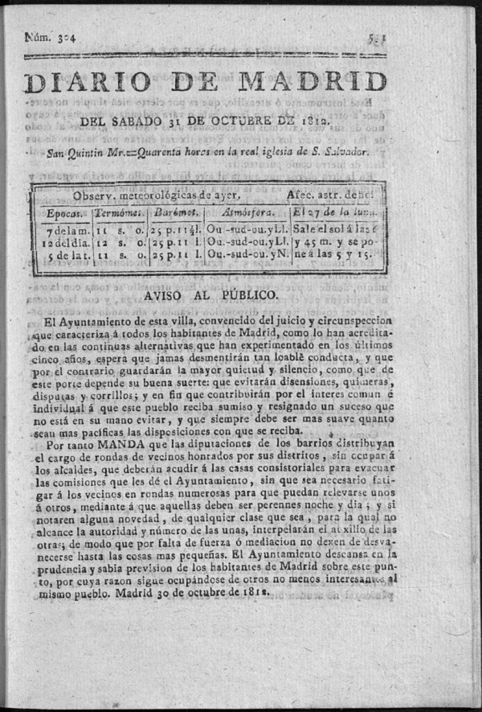 Miniatura de Diario de Madrid del sábado 31 de Octubre de 1812