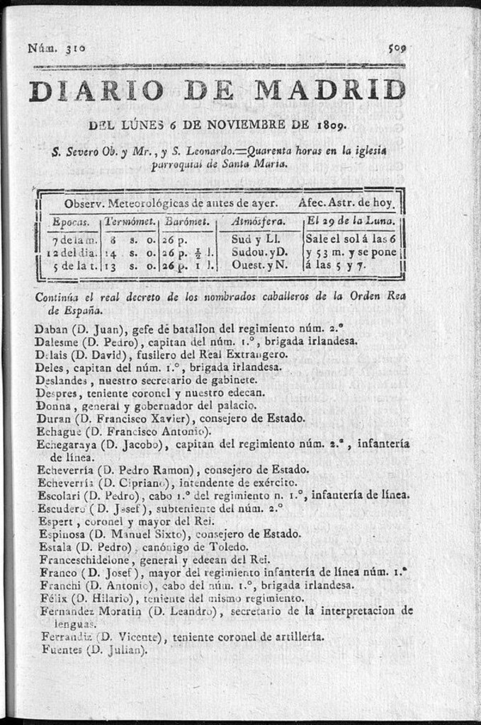 Miniatura de Diario de Madrid lunes 6 de Noviembre de 1809