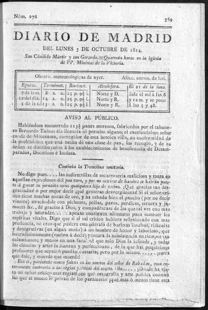 Miniatura de Diario de Madrid del lunes 3 de Octubre de 1814
