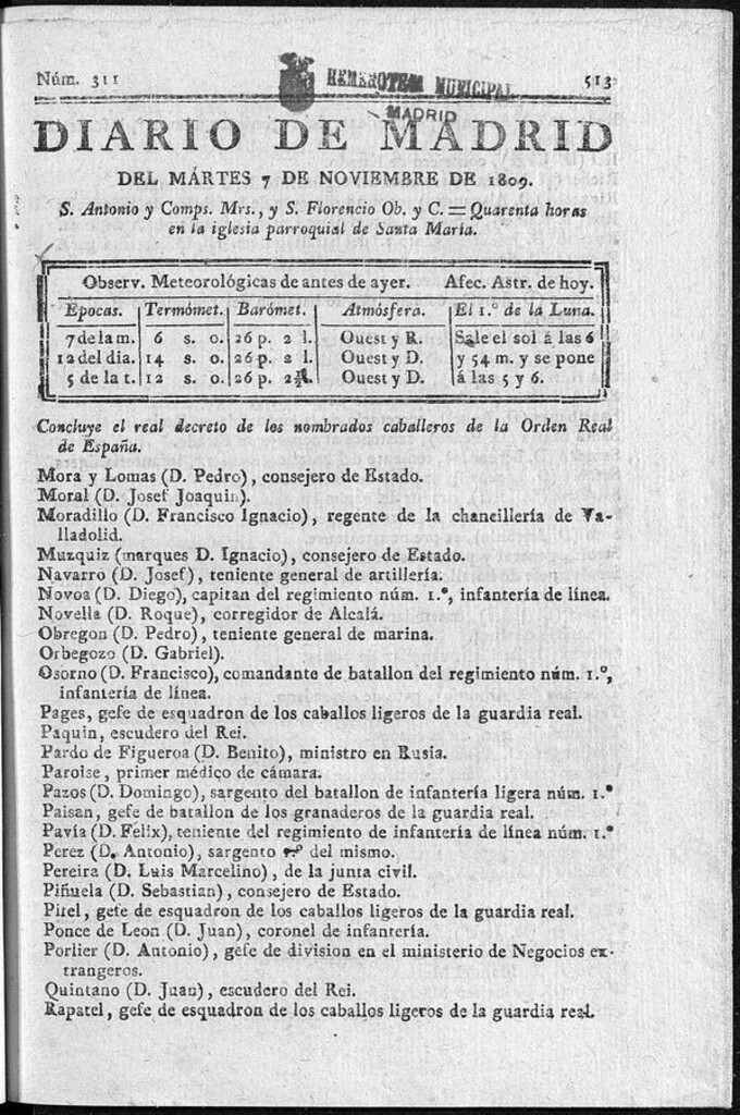 Miniatura de Diario de Madrid martes 7 de Noviembre de 1809