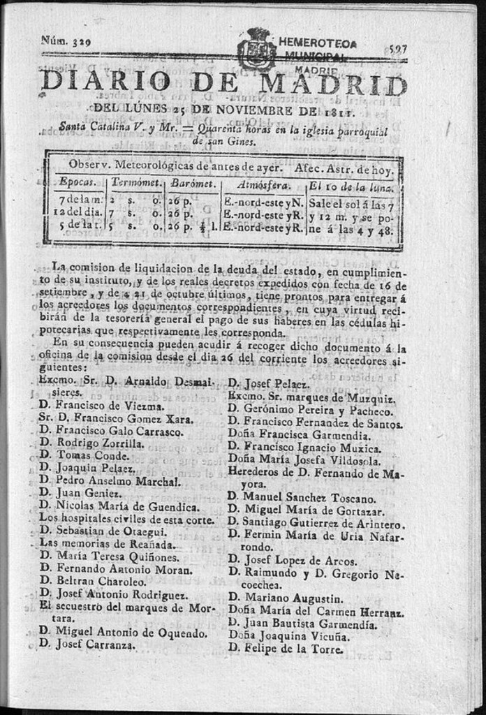 Miniatura de Diario de Madrid del lunes 25 de Noviembre de 1811