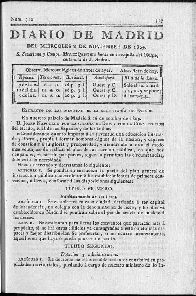 Miniatura de Diario de Madrid miércoles 8 de Noviembre de 1809