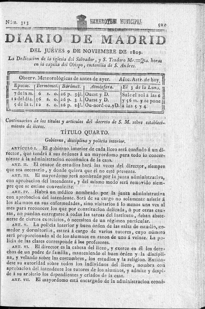 Miniatura de Diario de Madrid jueves 9 de Noviembre de 1809