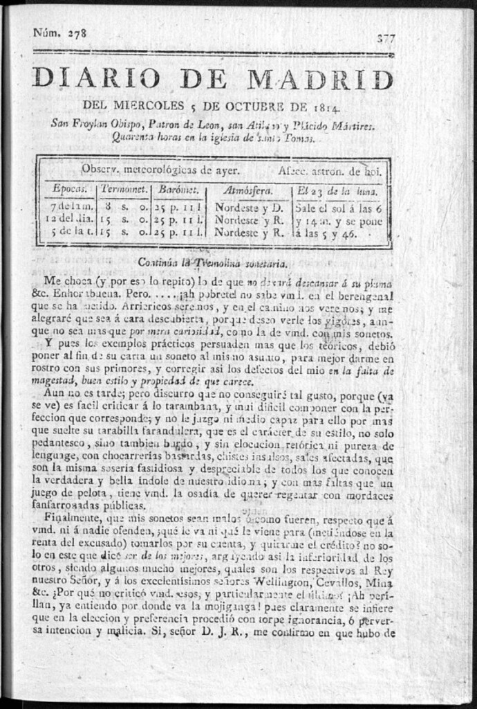 Miniatura de Diario de Madrid del miércoles 5 de Octubre de 1814