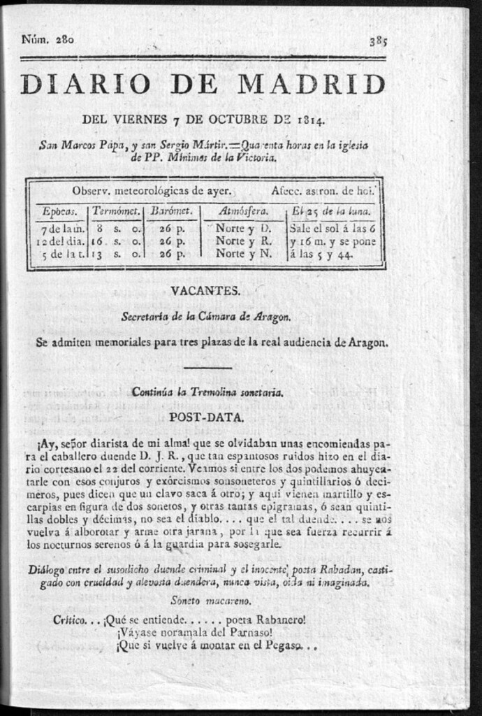 Miniatura de Diario de Madrid del viernes 7 de Octubre de 1814