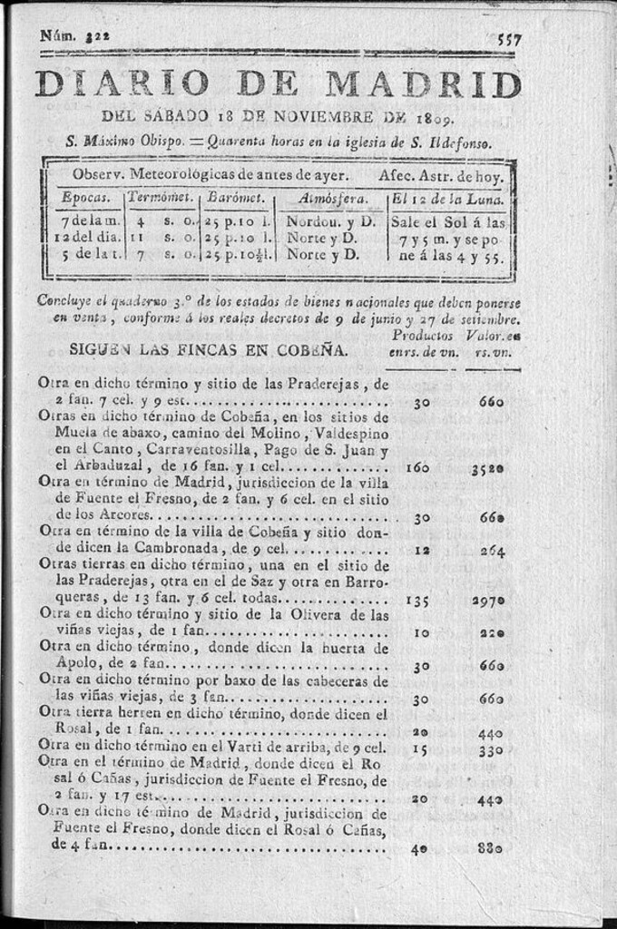 Miniatura de Diario de Madrid sábado 18 de Noviembre de 1809