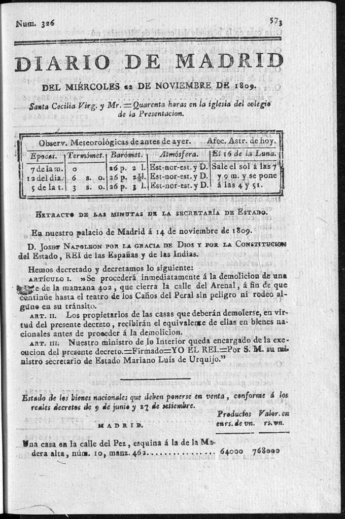 Miniatura de Diario de Madrid miércoles 22 de Noviembre de 1809