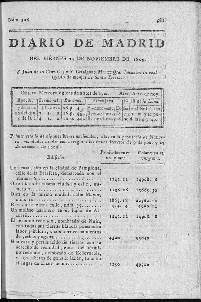 Miniatura de Diario de Madrid viernes 24 de Noviembre de 1809