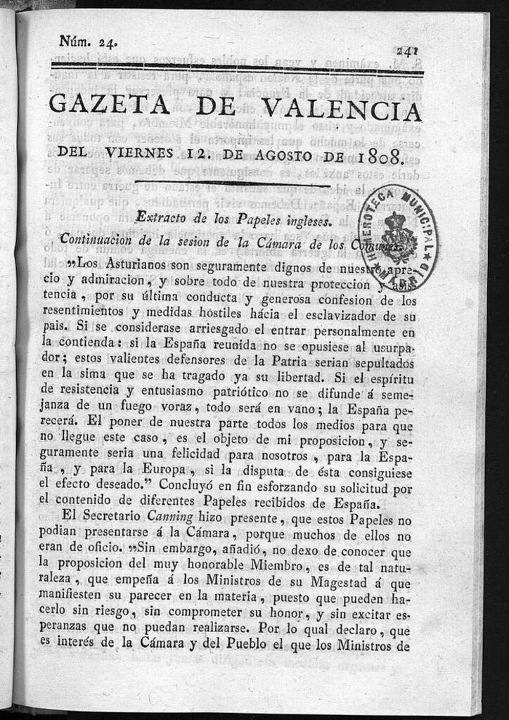 Miniatura de Gazeta de Valencia del 12 de Agosto de 1808