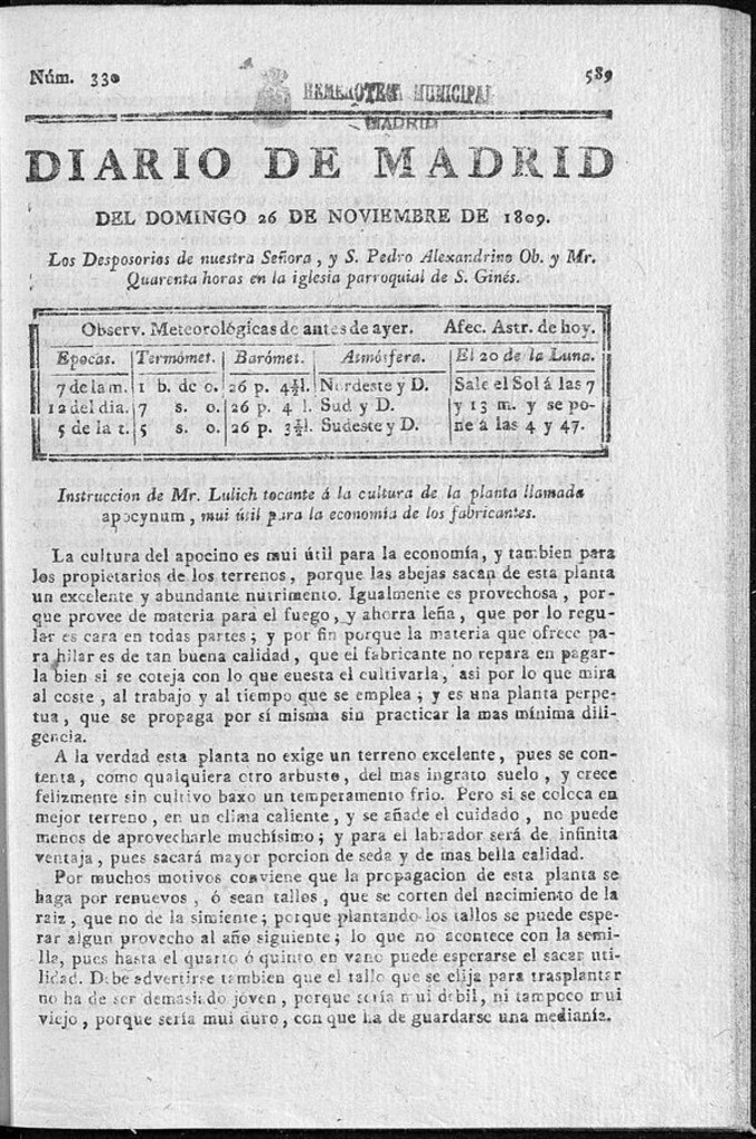 Miniatura de Diario de Madrid domingo 26 de Noviembre de 1809